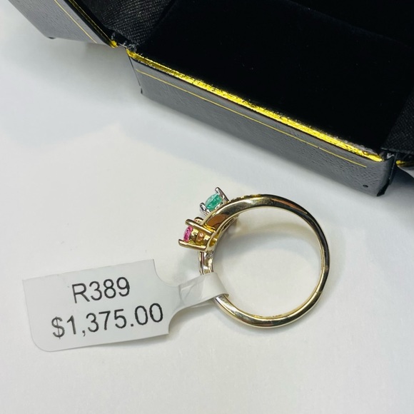 Paraiba and Pink Sapphire Ring with Blue and Yellow Diamonds Size 6.5 - Picture 4 of 6